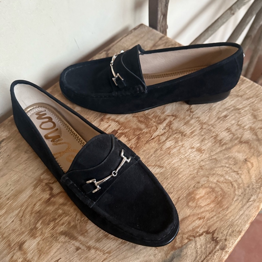 NEW SAM EDELMAN Suede Talia Loafers Classic Black Suede Horse Bit Style 9M NEW!